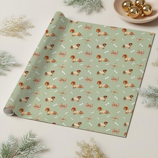 Papier Cadeau Dachshund Dog Christmas Checkerboard Sweater Bow (Dachshund Dog Christmas Checkerboard Sweater Bow Wrapping Paper)