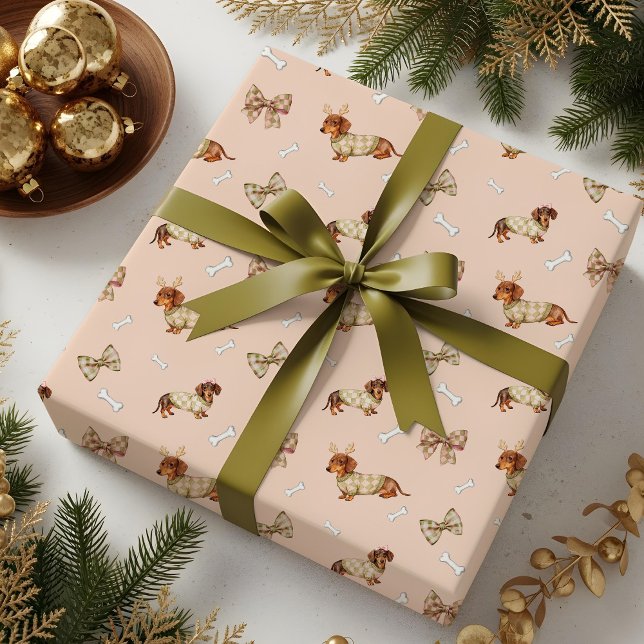 Papier Cadeau Dachshund Dog Christmas Checkerboard Sweater Bow (Dachshund Dog Christmas Checkerboard Sweater Bow Wrapping Paper)