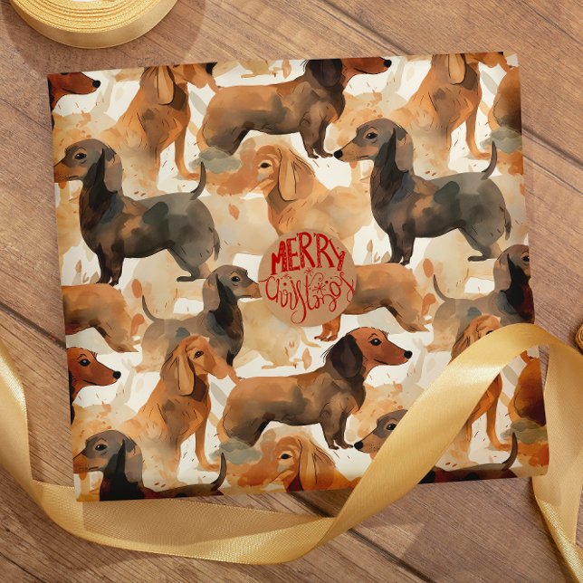 Papier Cadeau Dachshund Dreams aquarelle transparente motif (Créateur téléchargé)