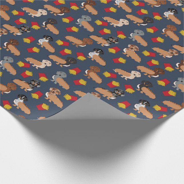 Papier Cadeau Dachshund et Fries Hot Dog joyeux enveloppement ca (Coin)