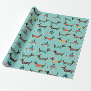 Papier Cadeau Dachshund mignon et traîneau avec cadeaux