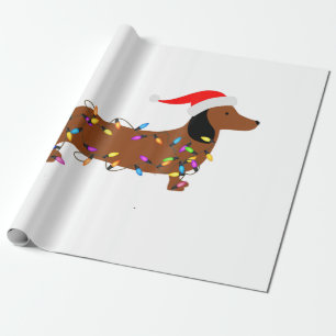Papier Cadeau Dachshund Noël Drôle feux d'arbre de Noël