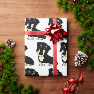 Papier Cadeau dachshund noir et crème dessin animé