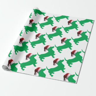 Papier Cadeau Dachshund vert clair avec Casquette du Père Noël