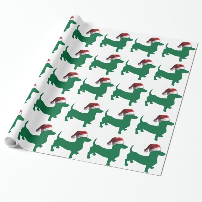 Papier Cadeau Dachshund vert de Noël (Déroulé)