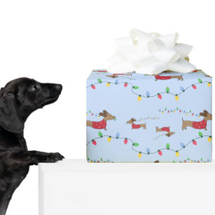 Papier Cadeau Dachshund Vols Arbre de Noël Lumières Cadeau