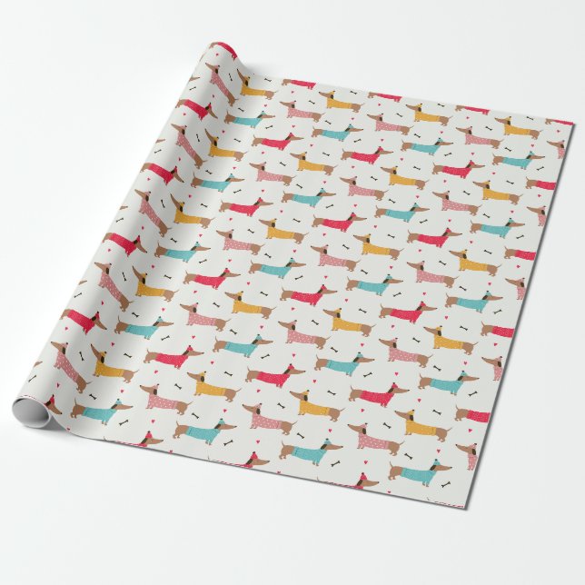 Papier Cadeau Dachshunds en Sweaters Motif de vacances (Déroulé)