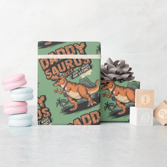 Papier Cadeau Daddysaurus Rex - Légende préhistorique Cool (Baby Shower)