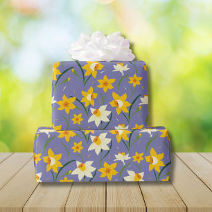 Papier Cadeau Daffodique fleurs de printemps motif sur Bleu