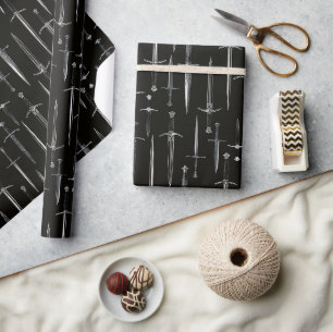 Papier Cadeau Dagues et épées répétant un motif sombre