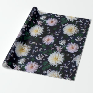Papier Cadeau Dahlia Fleur Blooms brouillent en noir