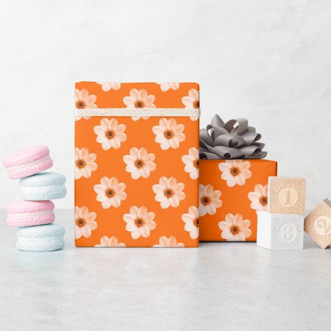 Papier Cadeau Dahlia Motif - Orange (Baby Shower)