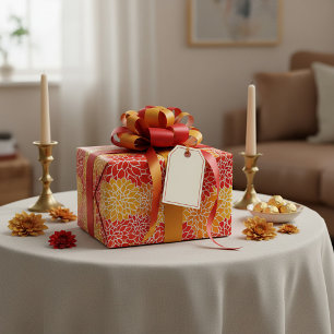 Papier Cadeau dahlias orange et rouge