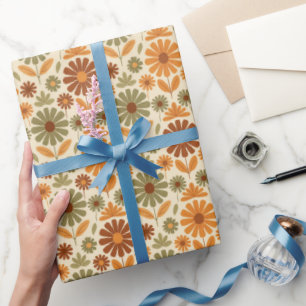 Papier Cadeau Daisies rétro funky dans les couleurs des années 7