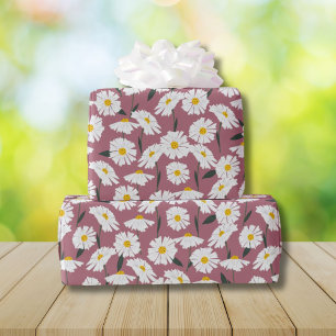 Papier Cadeau Daisis motif floral sur rose