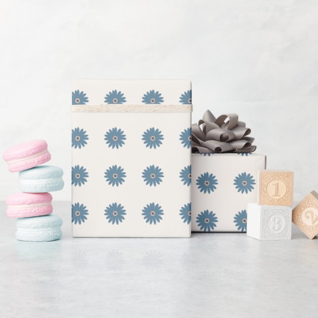 Papier Cadeau Daisy Bleue Et Crème (Baby Shower)