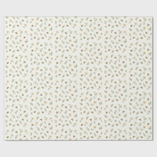 Papier Cadeau Daisy de Miel à l'Aquarelle Vert Sauge