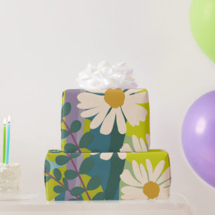 Papier Cadeau Daisy Gras en Fleur avec des Blocs de Couleurs Viv