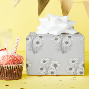 Papier Cadeau Daisy Sketch Sur Grey