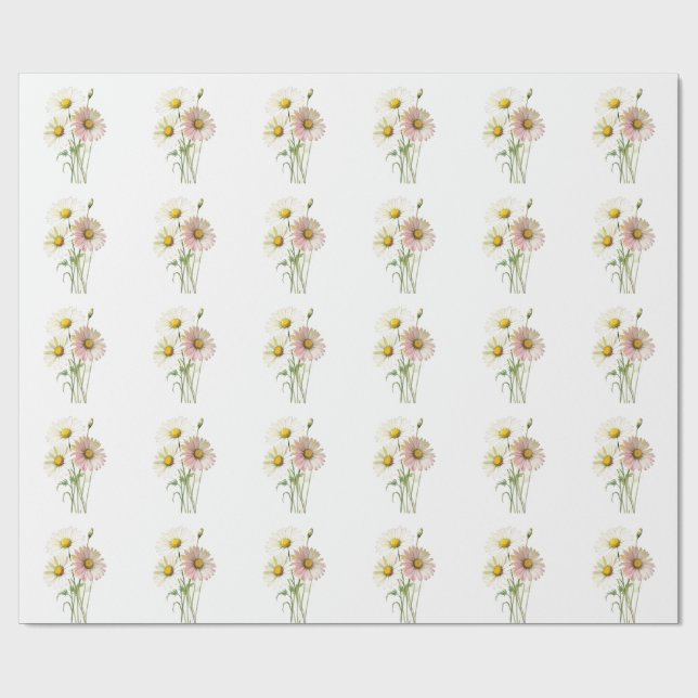 Papier Cadeau Daisy Watercolor Flower Moderne Professionnel (Plat)