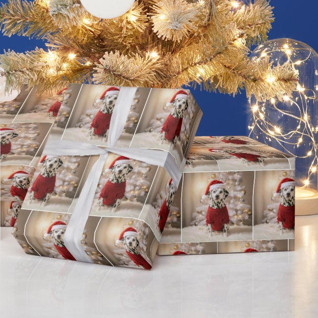 Papier Cadeau Dalmatien de Noël dans un pull rouge (Vacances)