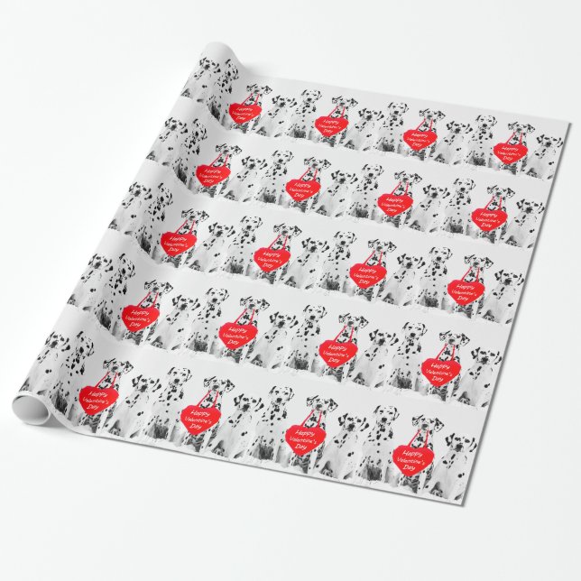 Papier Cadeau Dalmatiens Heureuse Sainte-Valentin de coeur de ch (Déroulé)