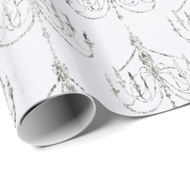Papier Cadeau Damas blanc et argenté (Coin rond)