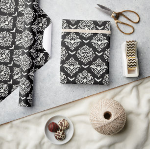 Papier Cadeau Damas de chaume noir et blanc