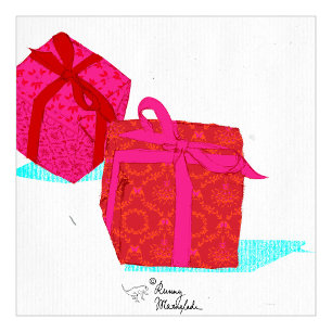 Papier Cadeau Damas de Noël moderne   Rose rouge