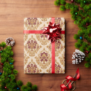 Papier Cadeau Damas d'Ivoire Doré Floral