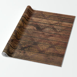 Papier Cadeau Damas d'or sur bois Brown