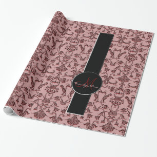 Papier Cadeau Damas florentines Vintages (Rouge) (Monogramme)