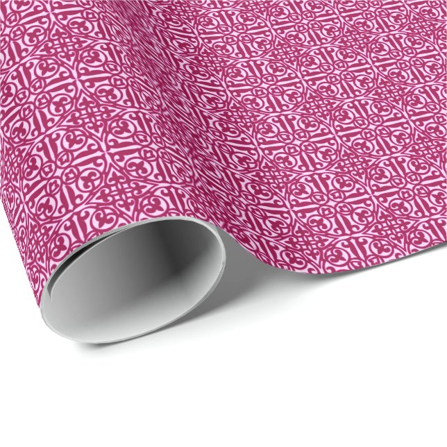 Papier Cadeau Damas médiéval Fleur de lis, vin de Bourgogne (Coin rond)