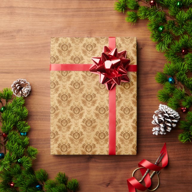 Papier Cadeau Damas Or Floral Doré (Cadeau de vacances)