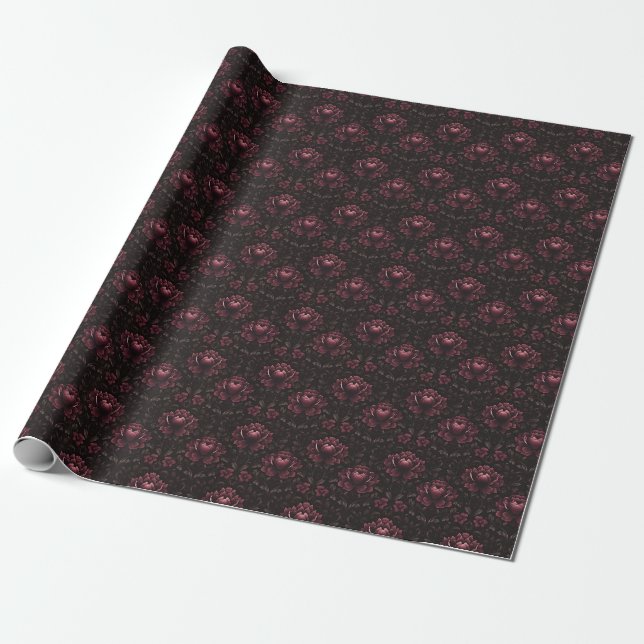 Papier Cadeau Damas rose foncé sur noir (Déroulé)