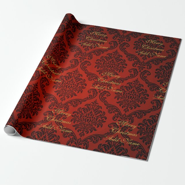 Papier Cadeau Damas Rouge avec Joyeux Noël en écriture dorée (Déroulé)