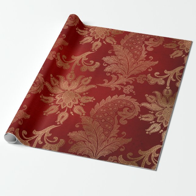 Papier Cadeau Damas rouge et or pelucheux (Déroulé)