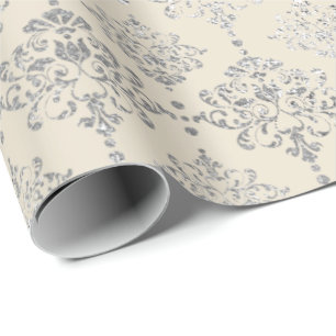 Papier Cadeau Damask Argent Gris d'ivoire Gris GrisOrnement Roya