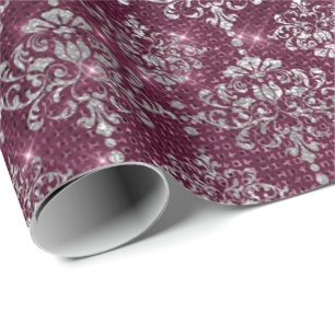 Papier Cadeau Damask Argent Royal Grey Beet Bourgogne