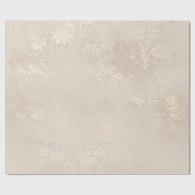 Papier Cadeau Damask en détresse ivoire et blanc grunge (Plat)