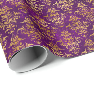 Papier Cadeau Damask Halloween Spell Gold Purple Motif