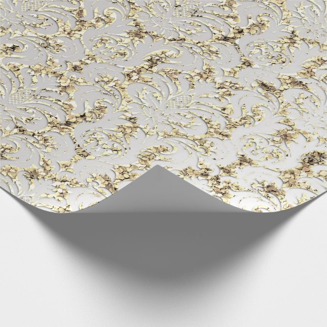 Papier Cadeau Damask Parties scintillant Faux Gold Grey Silver R (Coin)