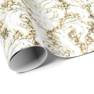 Papier Cadeau Damask Parties scintillant Faux Gold White Royal L