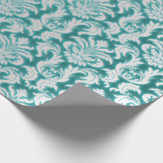 Papier Cadeau Damask Parties scintillant Mint Silver Grey Royal  (Coin)