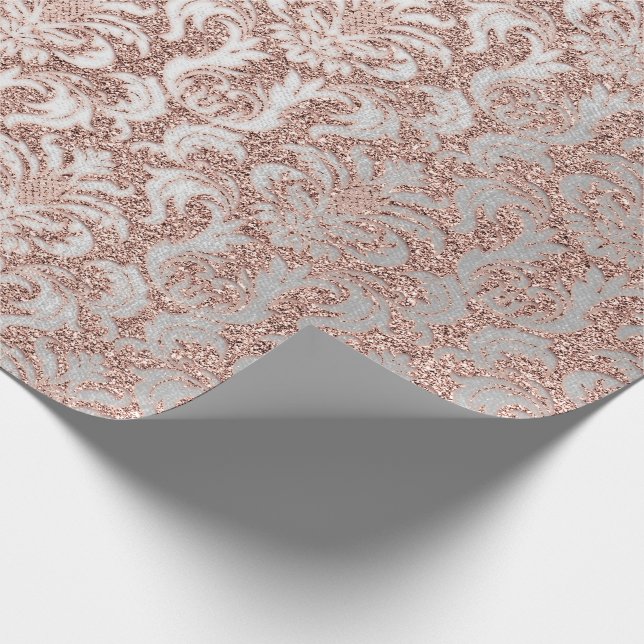 Papier Cadeau Damask Parties scintillant Rose Gold White Royal C (Coin)