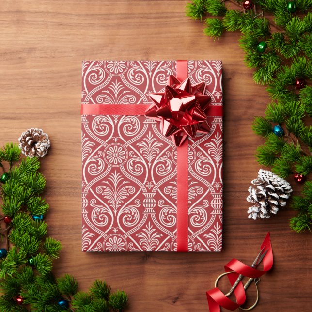 Papier Cadeau Damask Rouge Vintage Joli (Cadeau de vacances)