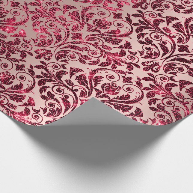 Papier Cadeau Damask Royal Bourgogne Rouge Maroon rose rose (Coin)