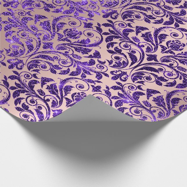 Papier Cadeau Damask Royal Purple Améthyste Violet Blush Rose (Coin)