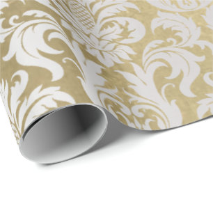 Papier Cadeau Damask Silver Grey Royal Metallant élégant or Lux