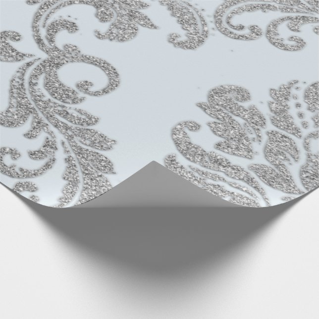 Papier Cadeau Damask Silver Grey Royal Metallic Blue Parties sci (Coin)